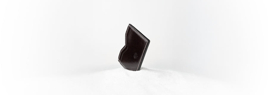 Berling Heirloom Anthracite shell cordovan card holder standing on its corner
