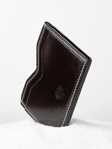 Berling Heirloom Anthracite shell cordovan card holder standing on its corner