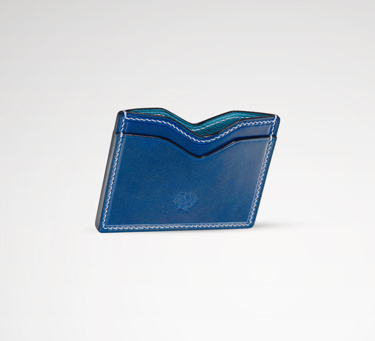 Berling Heirloom Lapis card holder, Shell Cordovan, blue - side view