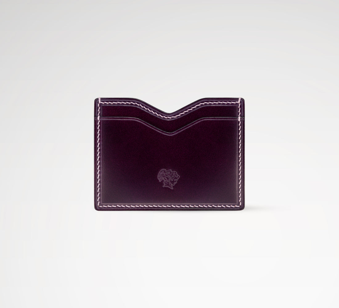 Berling Heirloom Tyrian card holder, Shell Cordovan, purple - front view