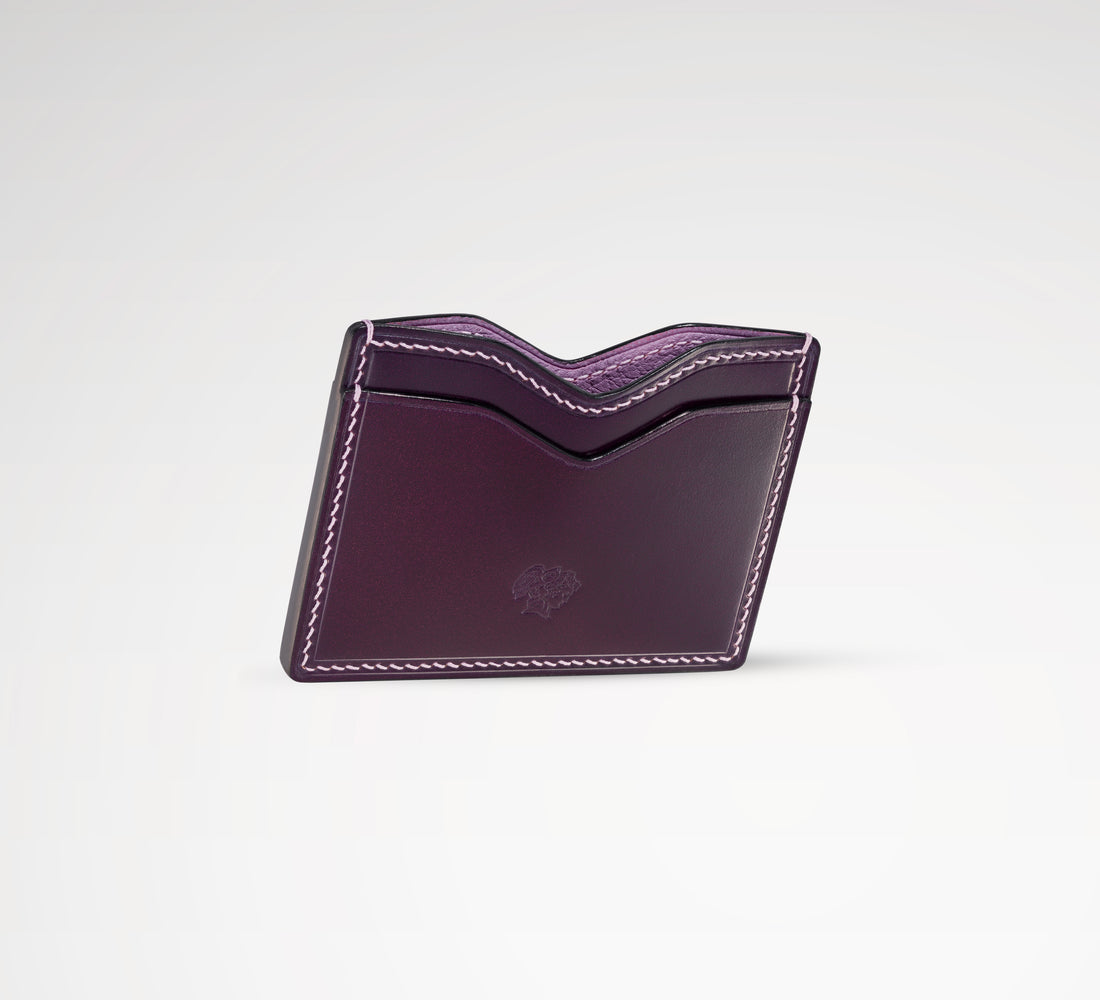 Berling Heirloom Tyrian card holder, Shell Cordovan, purple - side view